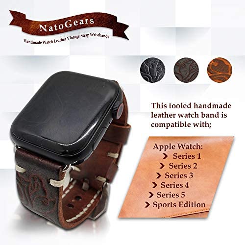 Unisex Handmade Watch Leather Vintage Strap Wristbands, Tooled Leather Band Strap For Apple iWatch 5, 4, 3, 2, 1, - Troogears